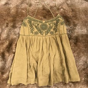 Free People army green embroidered tank top